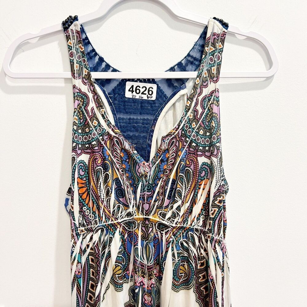 Boston Proper Womens Multicolor Maxi Dress M Pullover Beaded Paisley Boho Slinky - Picture 7 of 16